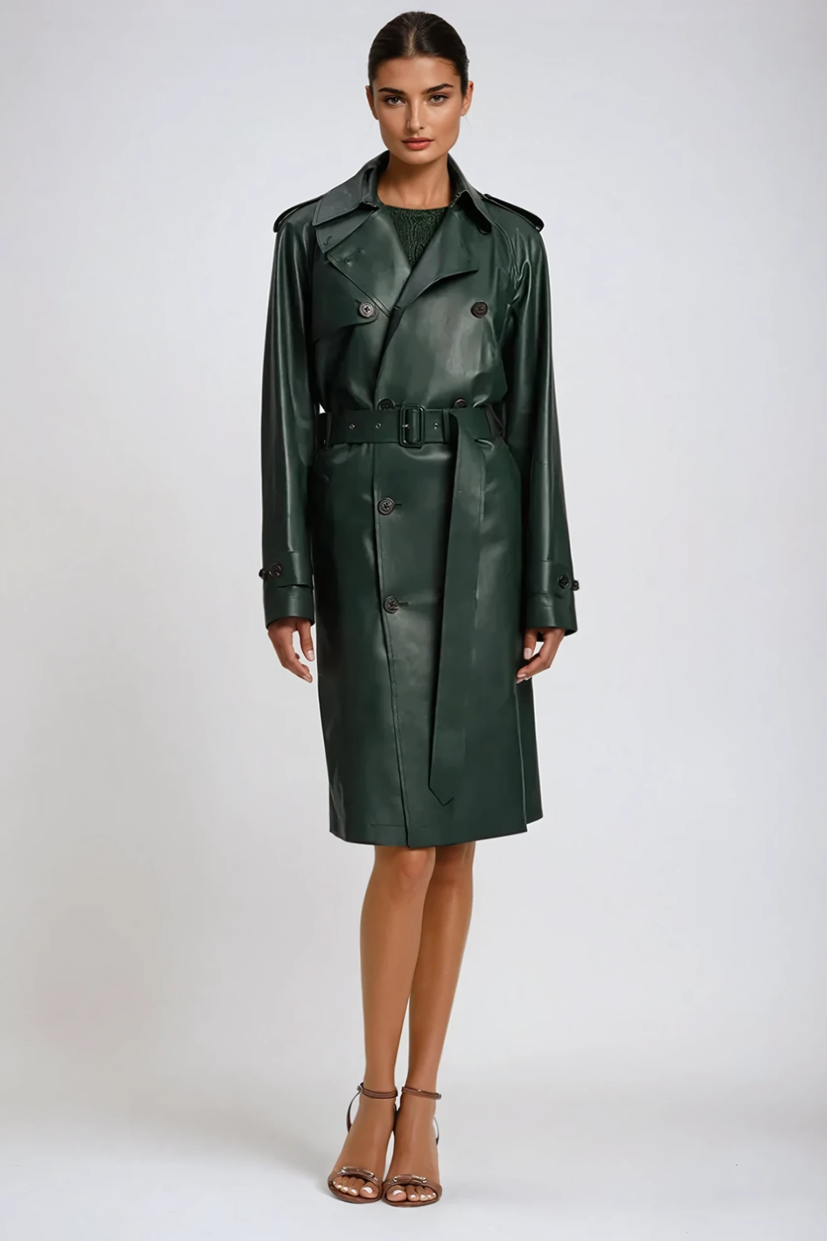 Dovydas Double Breasted Leather Trench Coat