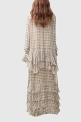 Drahomira Tie Up Grid Maxi Tiered Dress