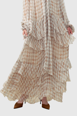 Drahomira Tie Up Grid Maxi Tiered Dress
