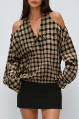 Dre Long Sleeve Cutout Grid Top