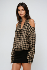 Dre Long Sleeve Cutout Grid Top