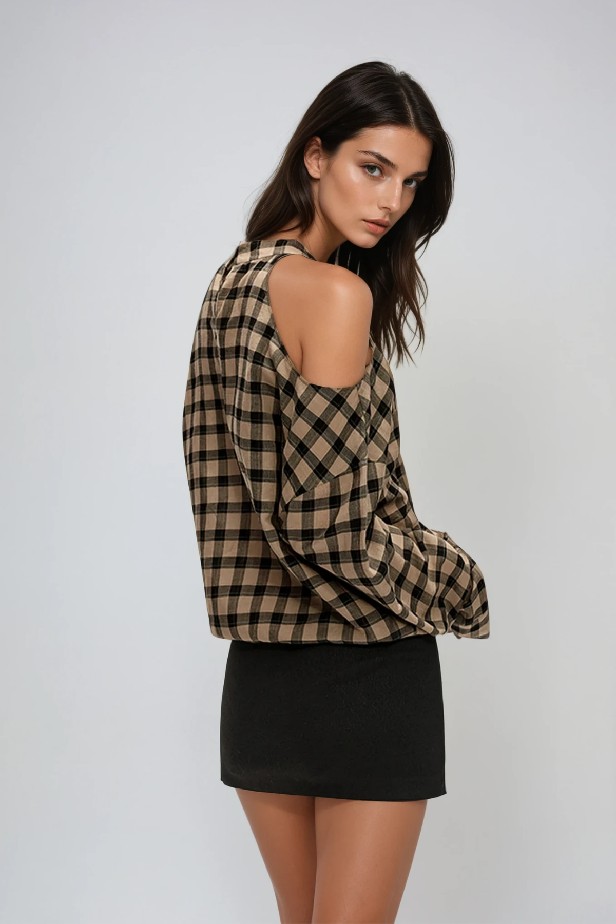Dre Long Sleeve Cutout Grid Top