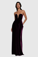 Drina Strapless Draped Velvet Maxi Dress