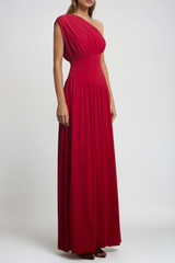 Drousilla One Shoulder Ruch Maxi Dress In Red