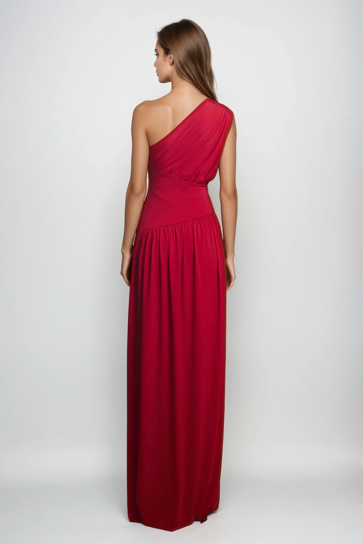 Drousilla One Shoulder Ruch Maxi Dress In Red
