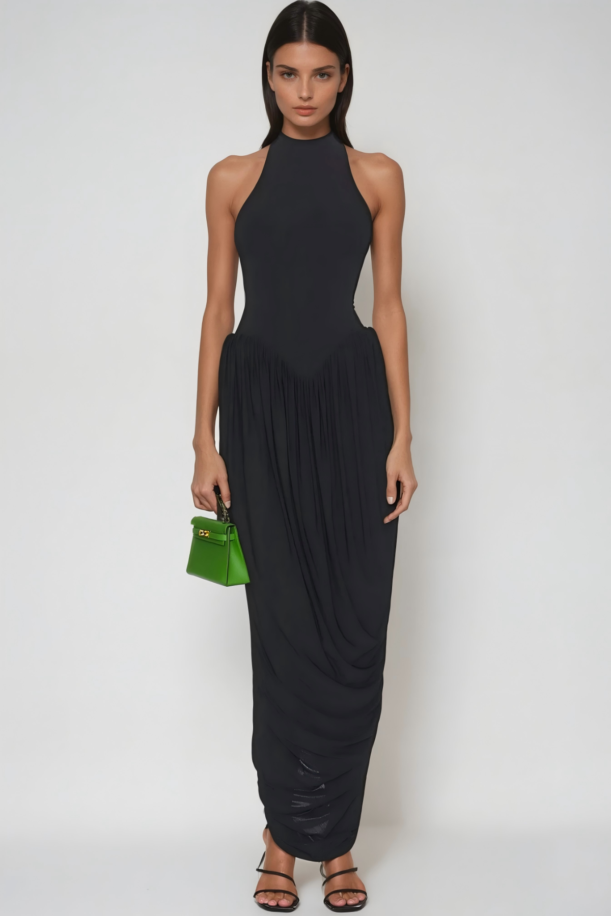 Dru Tank Top Ruch Maxi Dress In Black
