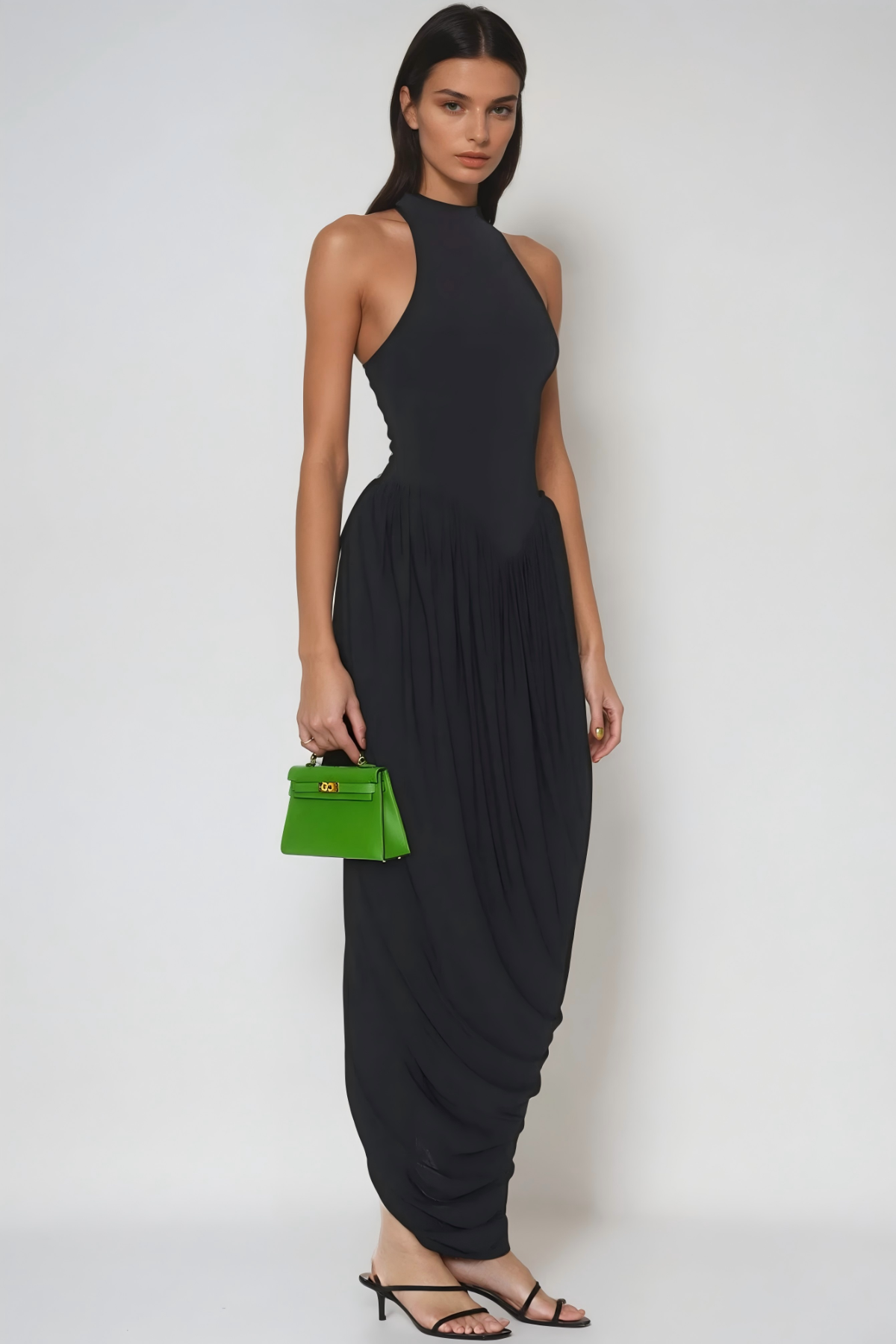 Dru Tank Top Ruch Maxi Dress In Black