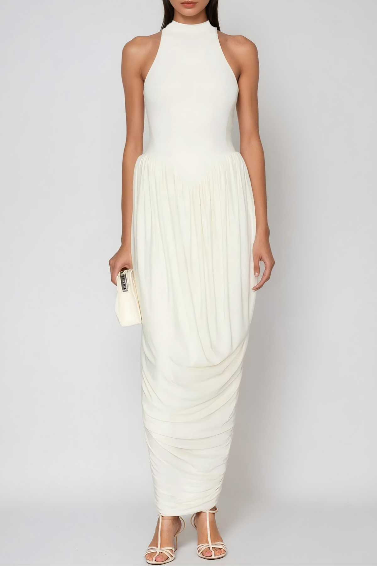 Dru Tank Top Ruch Maxi Dress In White