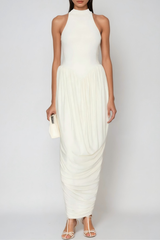 Dru Tank Top Ruch Maxi Dress In White