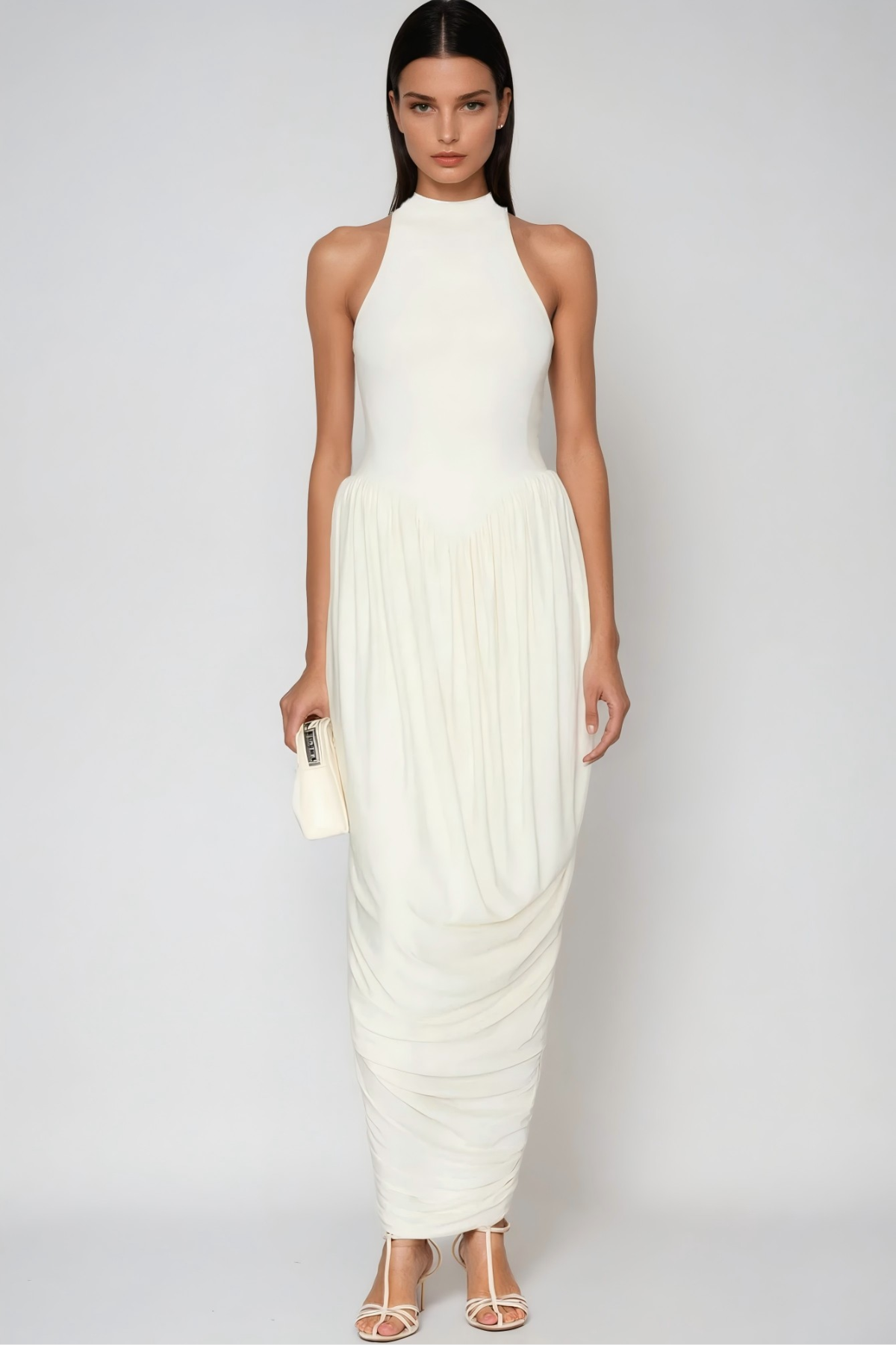 Dru Tank Top Ruch Maxi Dress In White