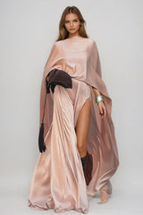 Drupada Split Satin Shawl Maxi Dress