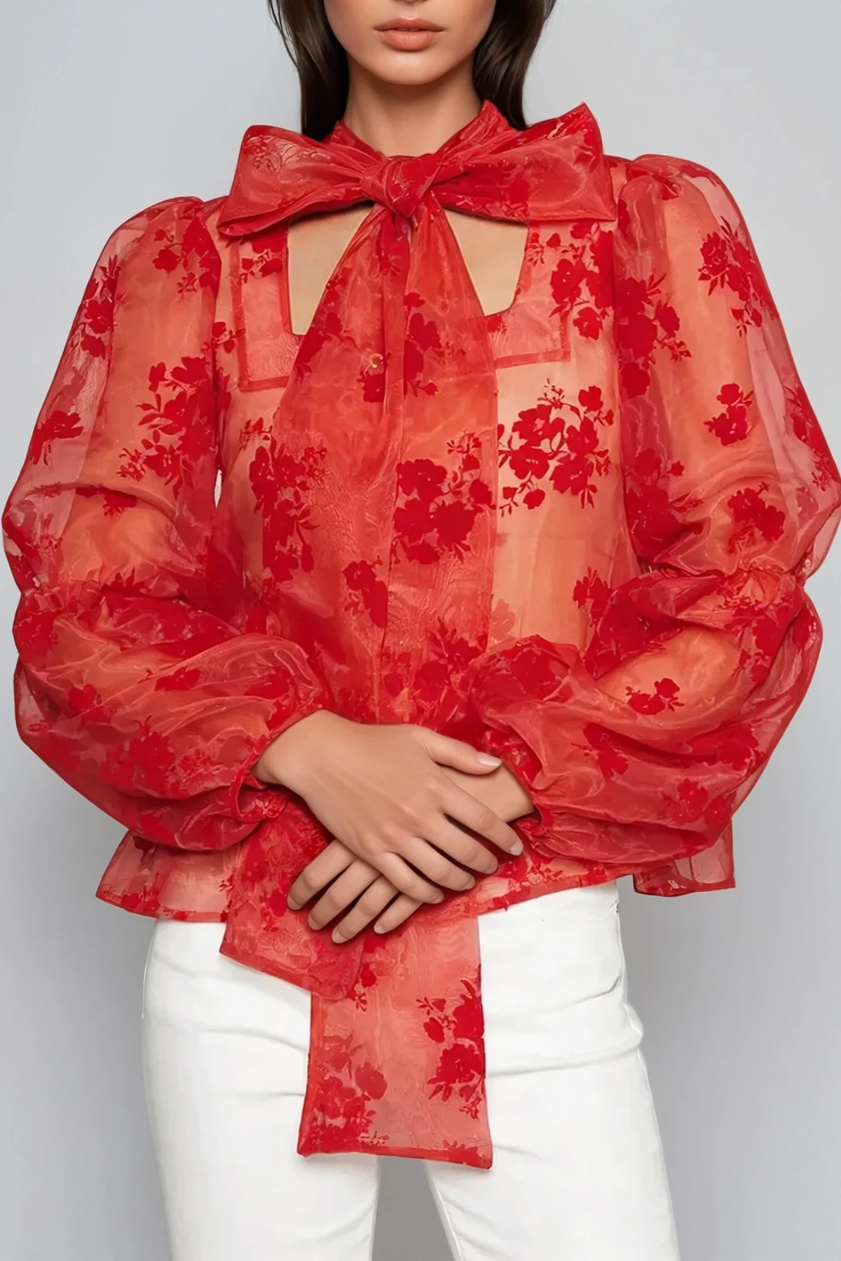 Drust Tie Up Floral Mesh Top