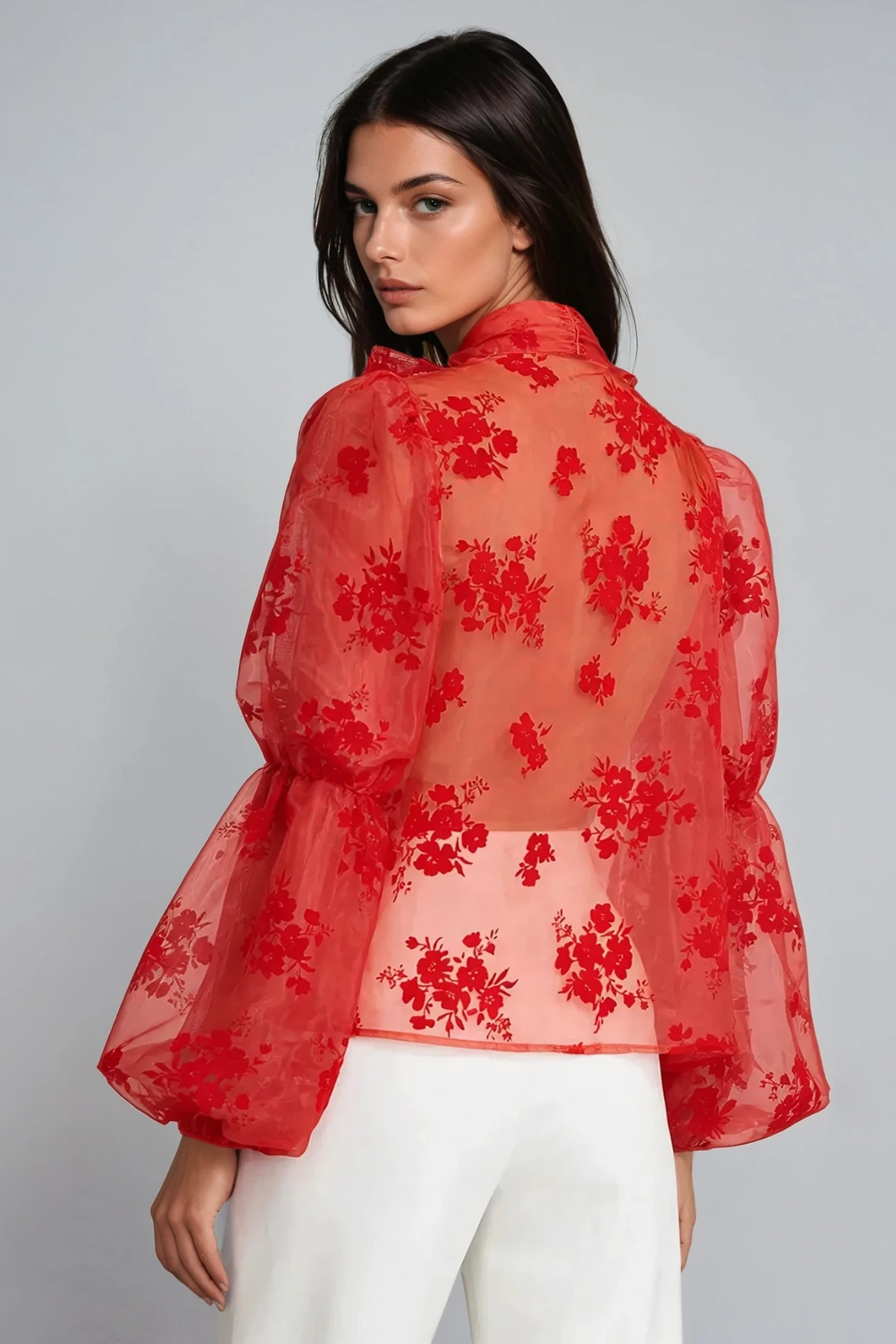 Drust Tie Up Floral Mesh Top