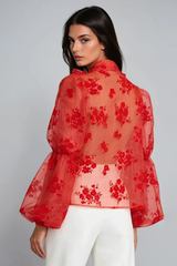 Drust Tie Up Floral Mesh Top