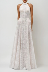 Du Halter Neck Floral Lace Maxi Dress
