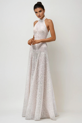 Du Halter Neck Floral Lace Maxi Dress