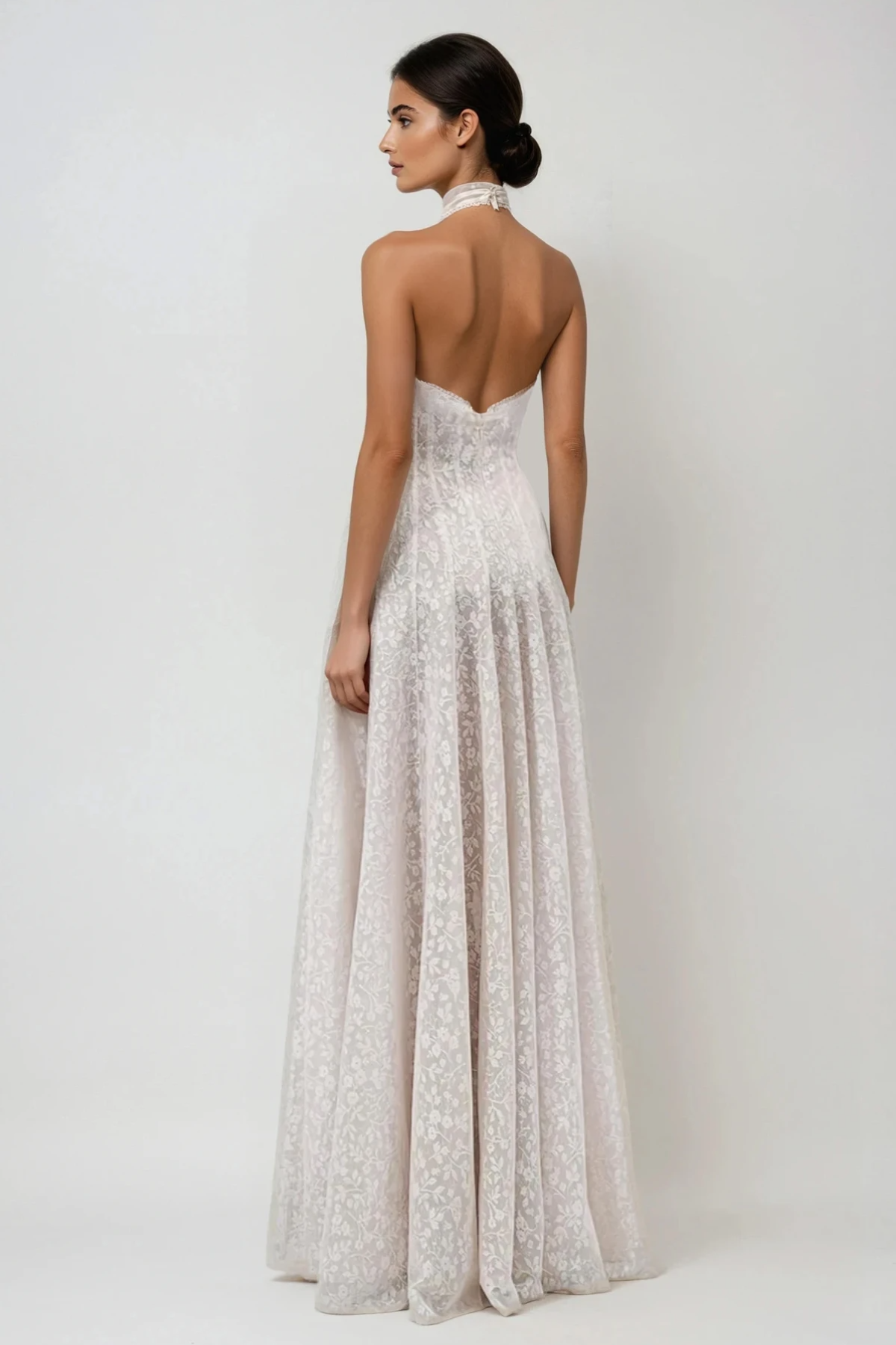 Du Halter Neck Floral Lace Maxi Dress