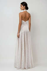 Du Halter Neck Floral Lace Maxi Dress