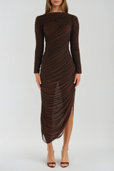Duana Asymmetric Rhinestone Drawstring Maxi Dress