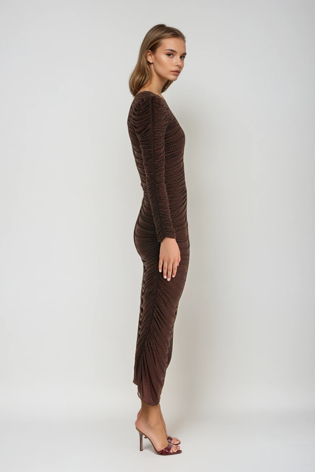 Duana Asymmetric Rhinestone Drawstring Maxi Dress