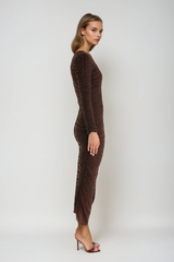Duana Asymmetric Rhinestone Drawstring Maxi Dress