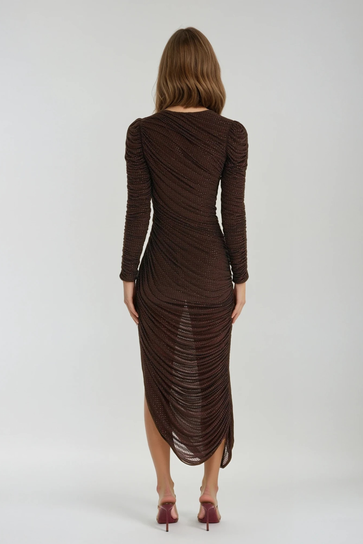 Duana Asymmetric Rhinestone Drawstring Maxi Dress