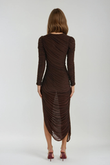 Duana Asymmetric Rhinestone Drawstring Maxi Dress