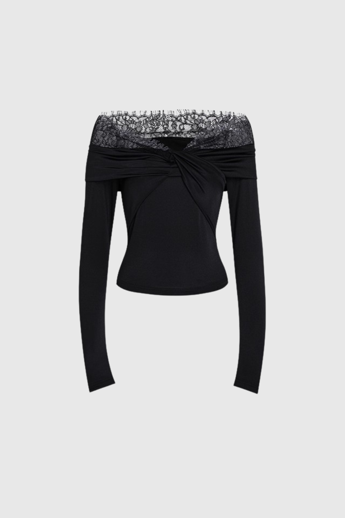 Dugald Lace Off Shoulder Twist Top In Black