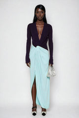 Duje Colorblock Plunge Twist Maxi Dress