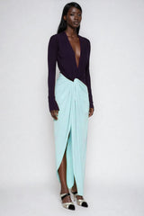 Duje Colorblock Plunge Twist Maxi Dress