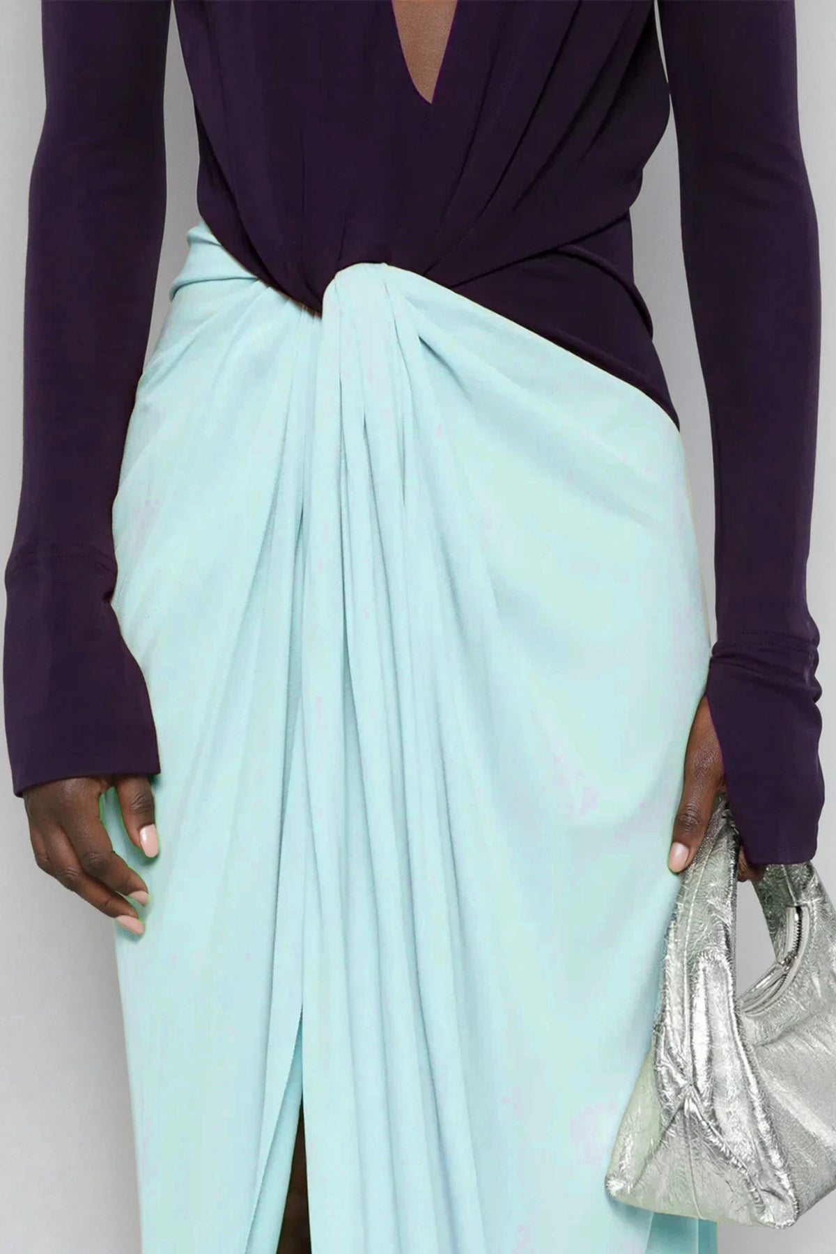 Duje Colorblock Plunge Twist Maxi Dress