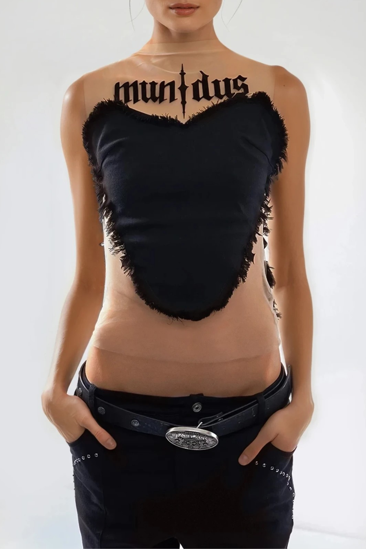 Dulce Fringe Heart Mesh Top