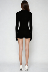 Duru Plunge Long Sleeve Playsuit In Black