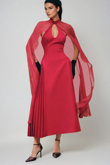 Dusana Pleated Mesh Shawl Maxi Dress