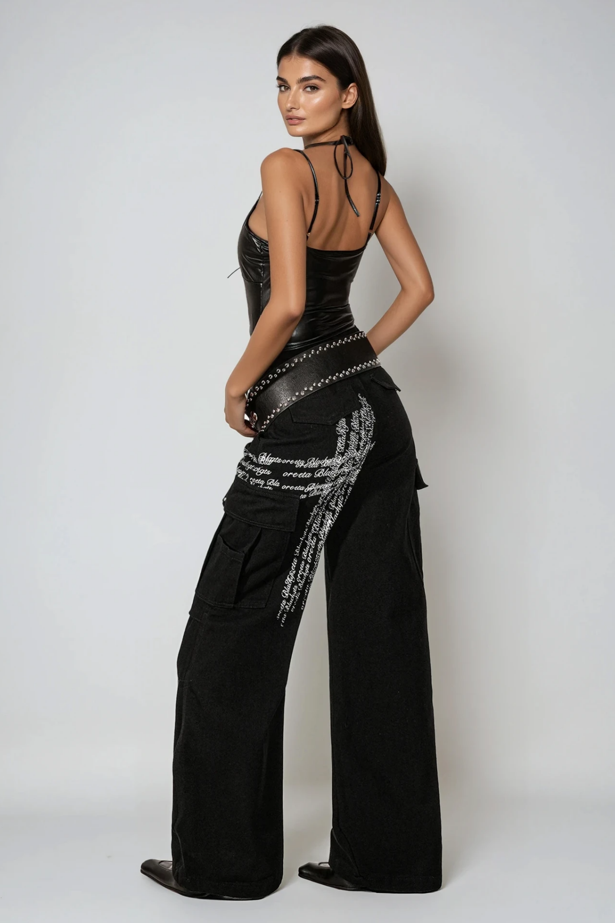 Dusica Backless Lace Up Leather Top