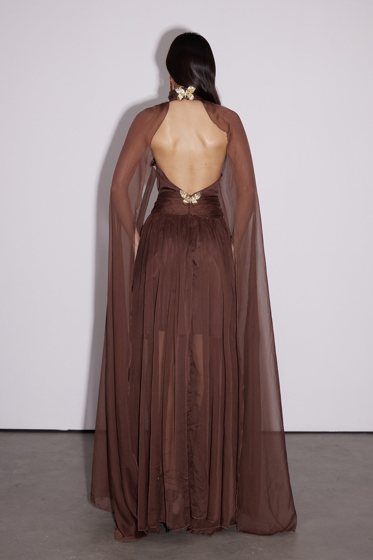 Dylan Backless Ruch Mesh Maxi Dress