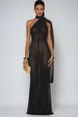 Dzesika Backless Cutout Scarf Maxi Dress In Black