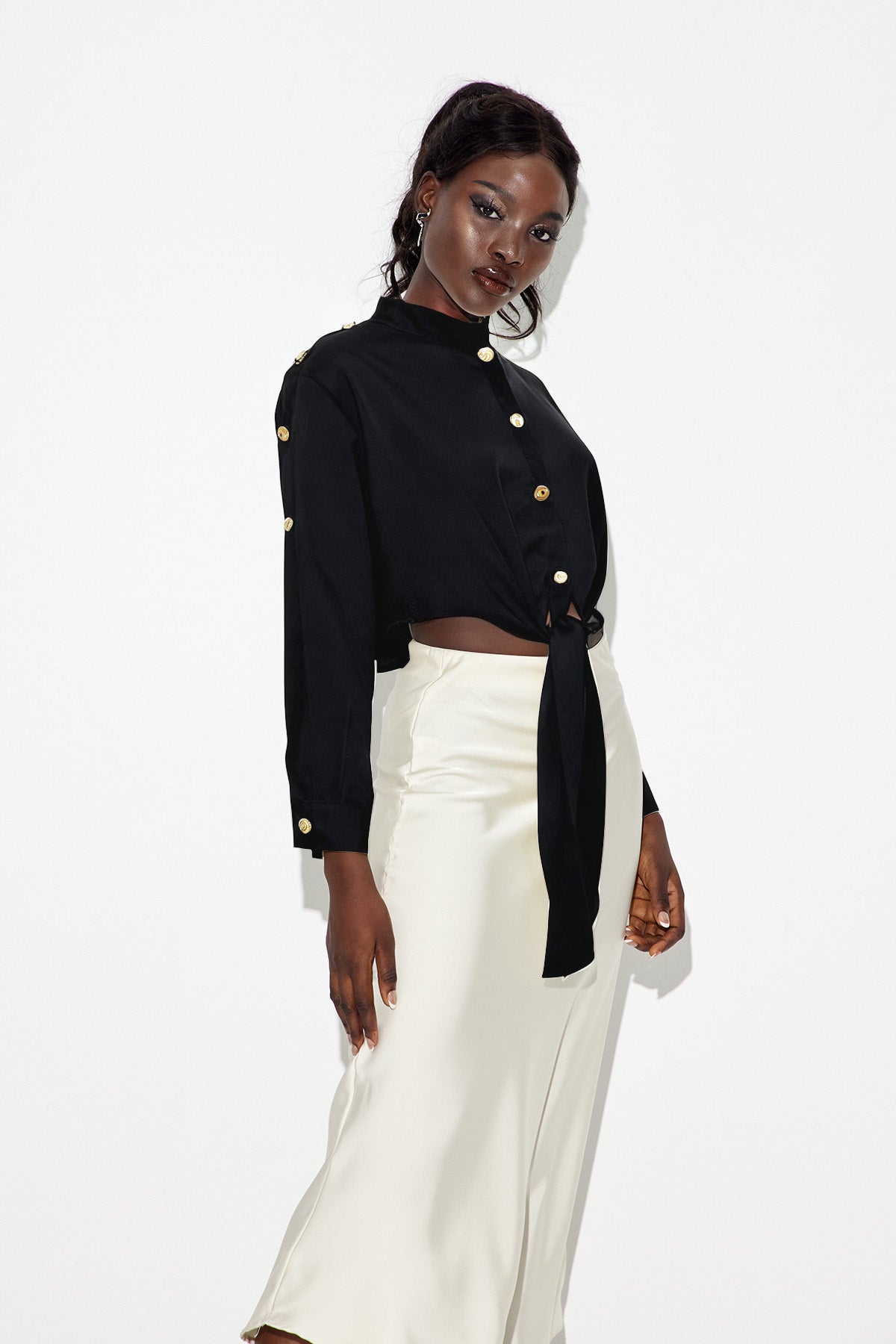 Eadric Deconstruct Tie Up Shirt In Black