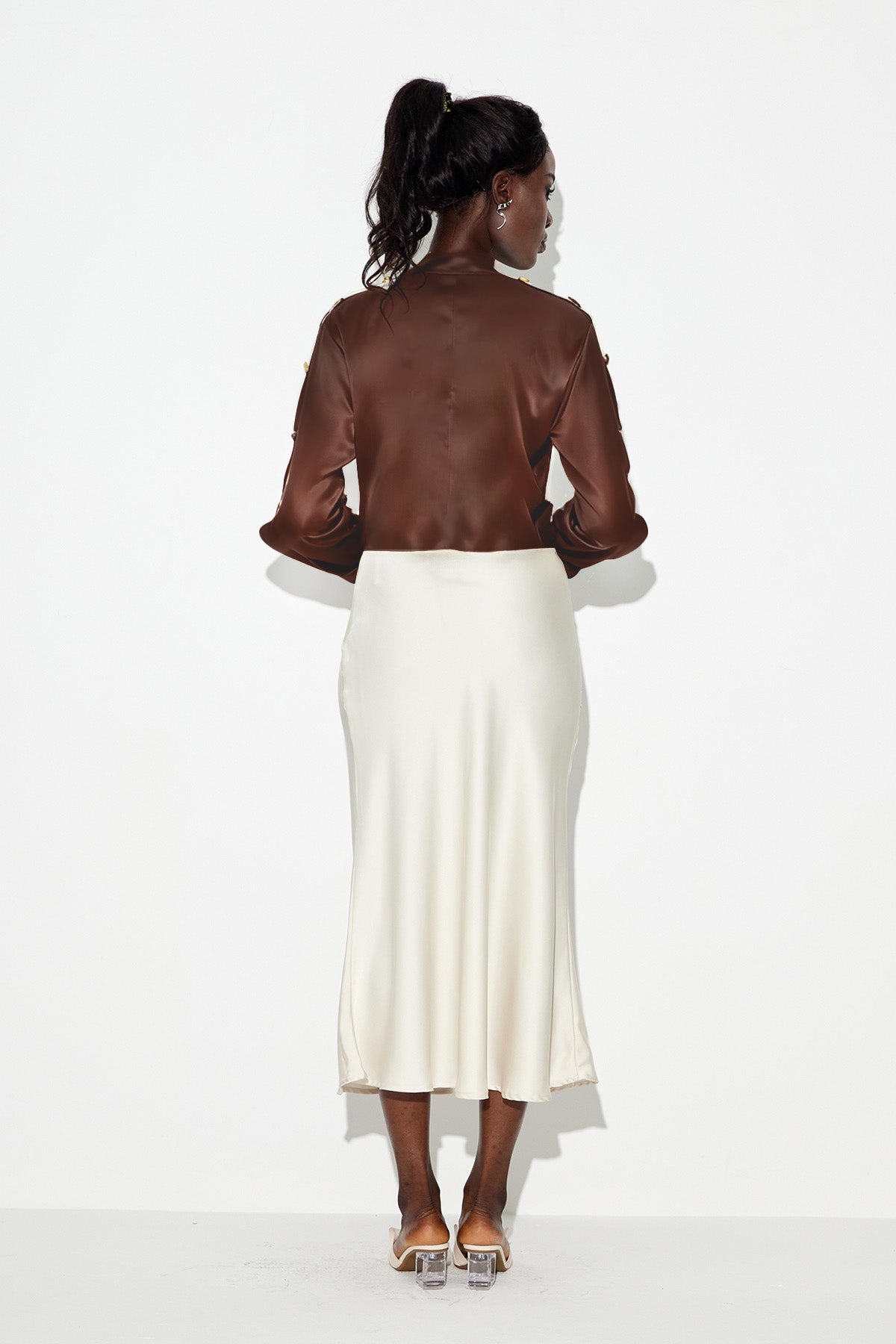 Eadric Deconstruct Tie Up Shirt In Brown