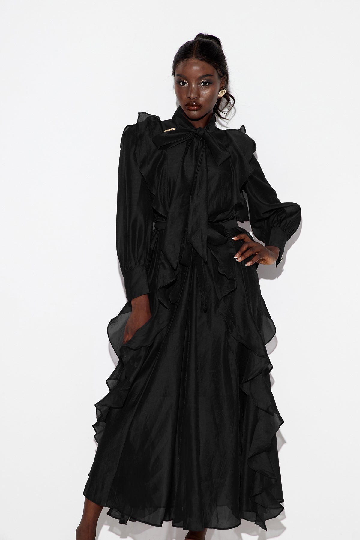 Earleen Ruffle Maxi Dress In Black