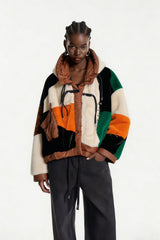 Eemeli Faux Fur Deconstruct Colorblock Jacket In Apricot