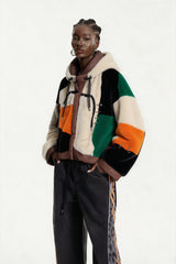 Eemeli Faux Fur Deconstruct Colorblock Jacket In Apricot