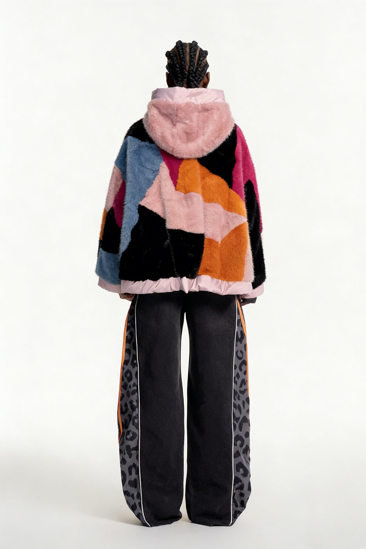 Eemeli Faux Fur Deconstruct Colorblock Jacket In Pink