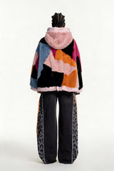 Eemeli Faux Fur Deconstruct Colorblock Jacket In Pink