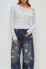 Eini One Shoulder Lace Top In Blue