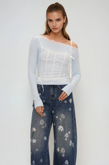 Eini One Shoulder Lace Top In Blue