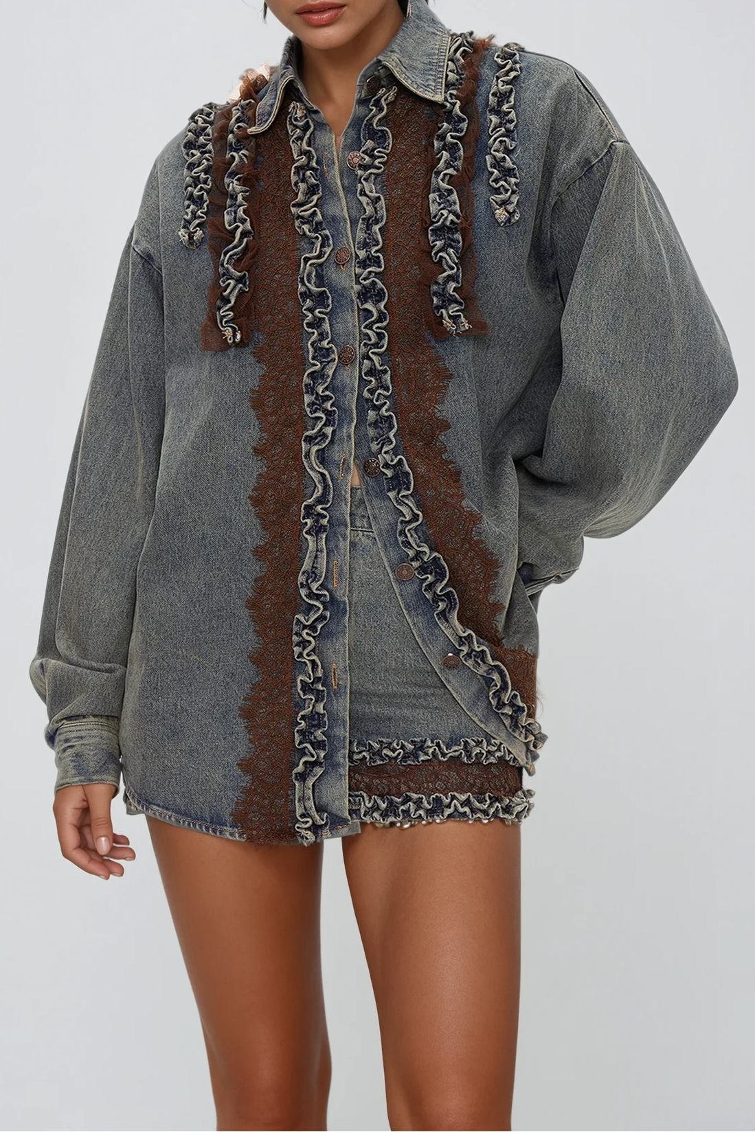 Eirenaios Ruffle Denim Skirt Set