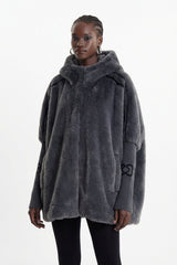 Ekkebert Faux Fur Hooded Jacket In Charcoal Gray