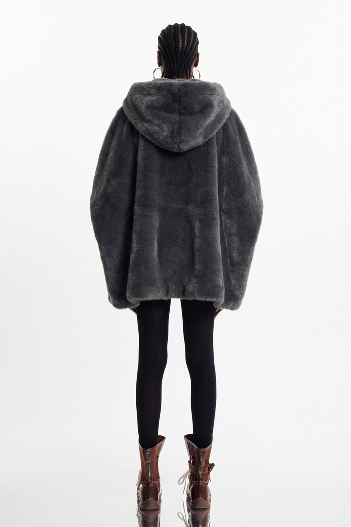 Ekkebert Faux Fur Hooded Jacket In Charcoal Gray