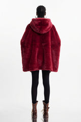 Ekkebert Faux Fur Hooded Jacket In Burgundy